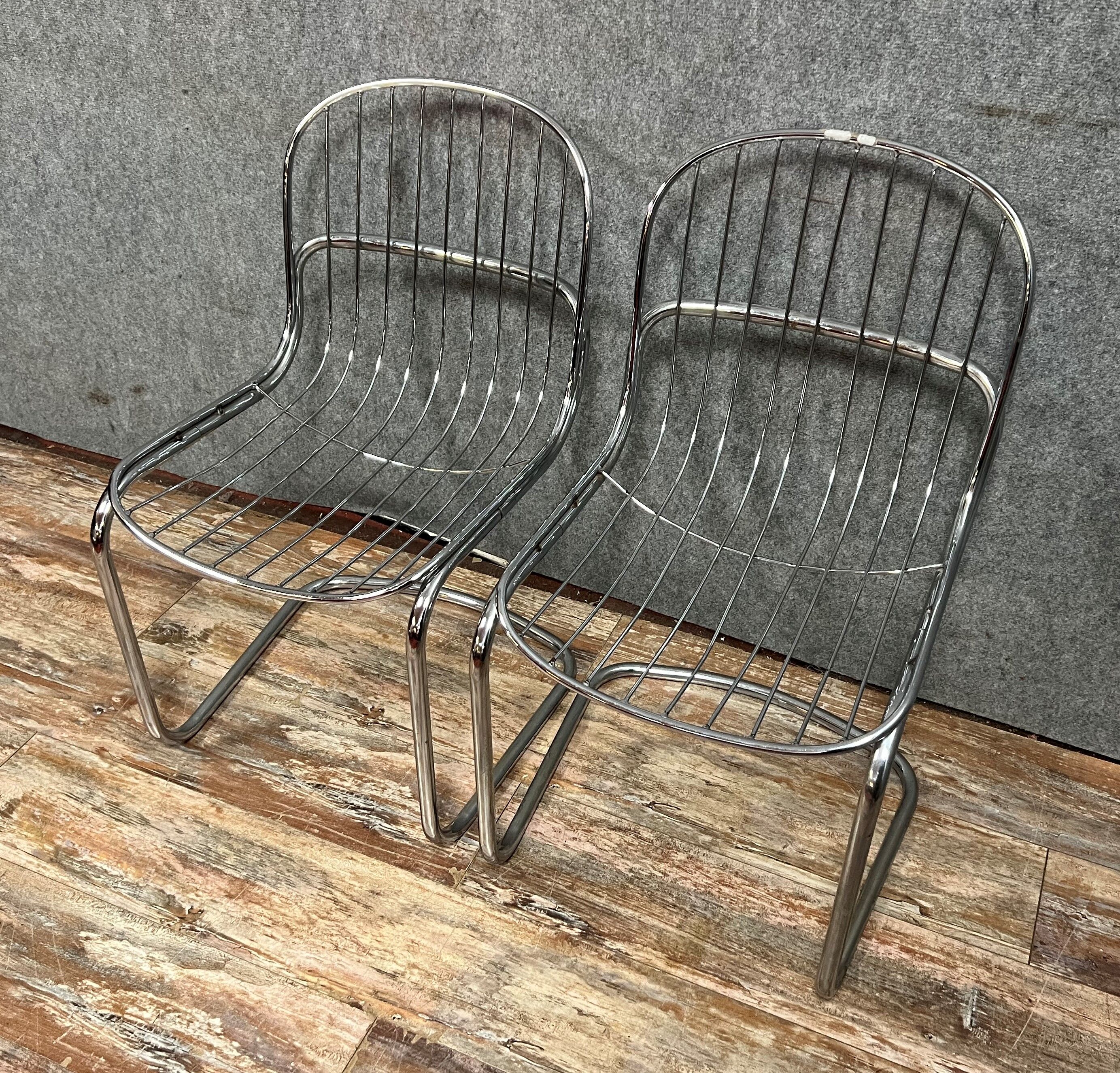Pair of chromed metal chairs 1970