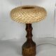 Large brutalist table lamp with rattan shade, Dutch ca 1960s ( 76 cm )