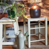 Old patinated painted wooden stool