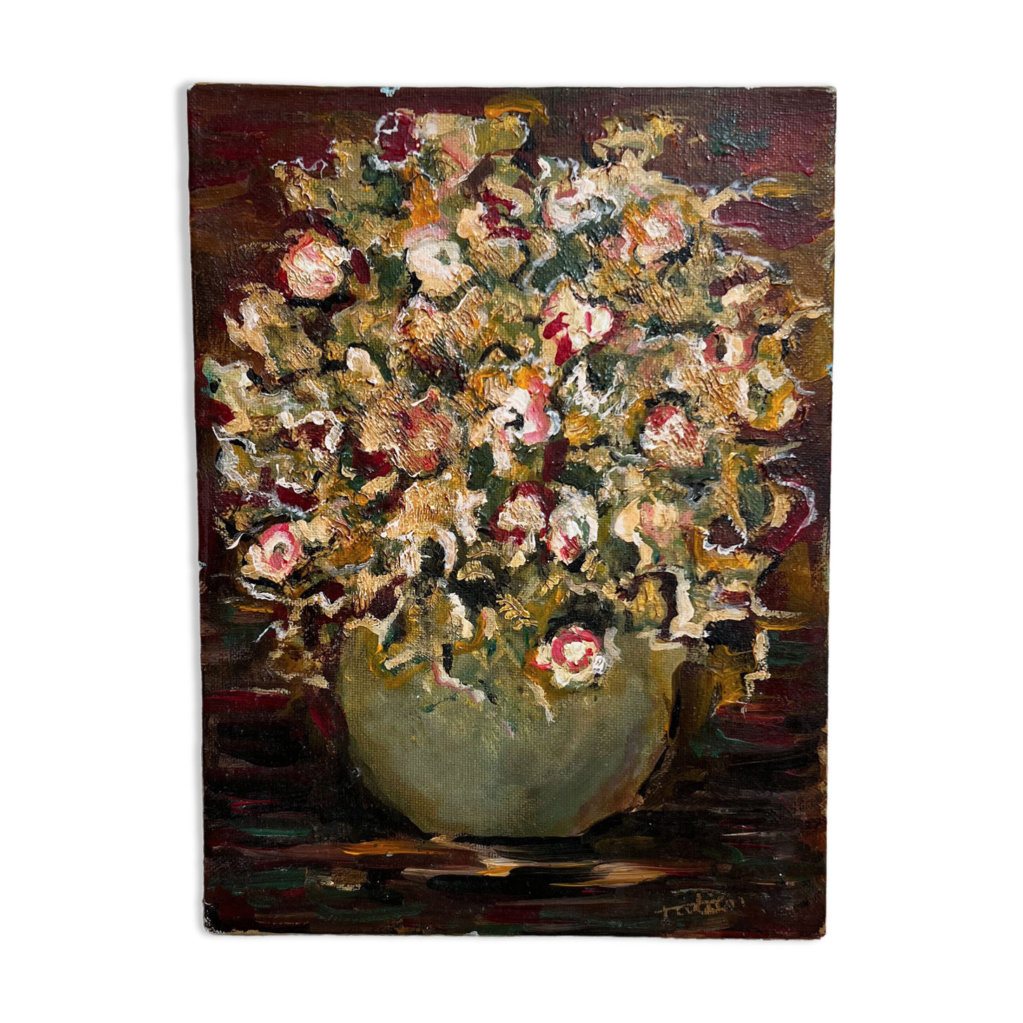 Painting vase with bouquet of flowers