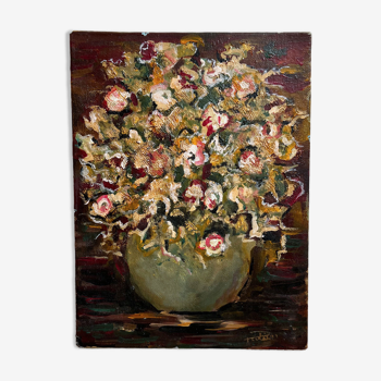 Painting vase with bouquet of flowers