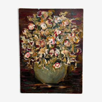 Peinture vase au bouquet de fleurs