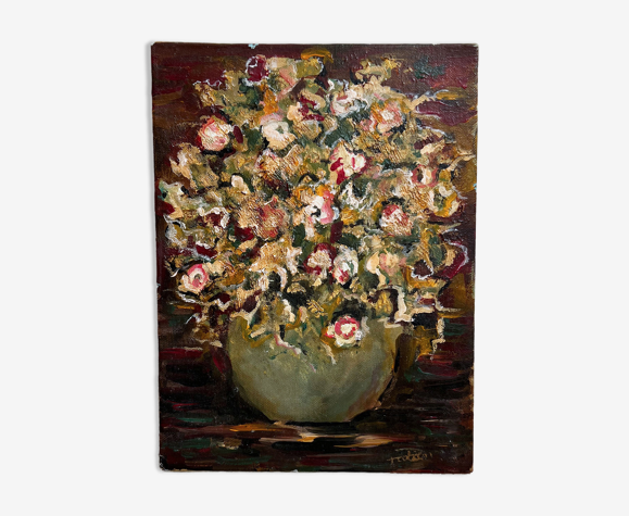 Peinture vase au bouquet de fleurs