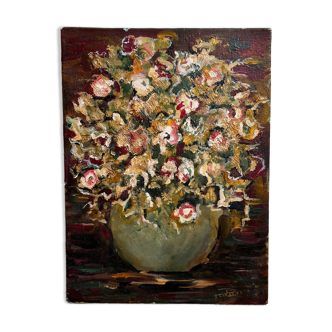 Painting vase with bouquet of flowers