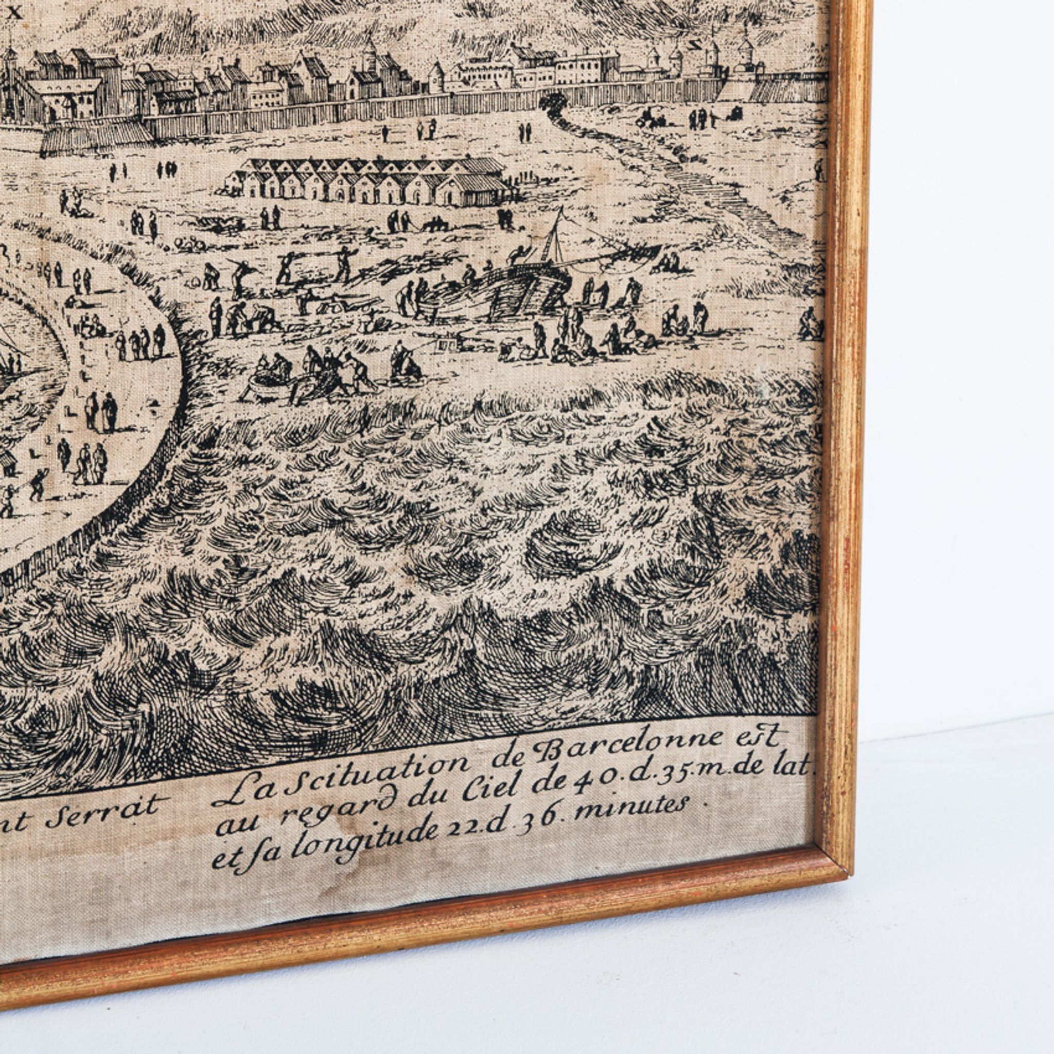 Serigraphy on canvas of Barcelona vintage reproduction of an engraving of the eighteenth century