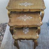 Set of three nesting tables in gilded wood in Florentine style Hollywo.