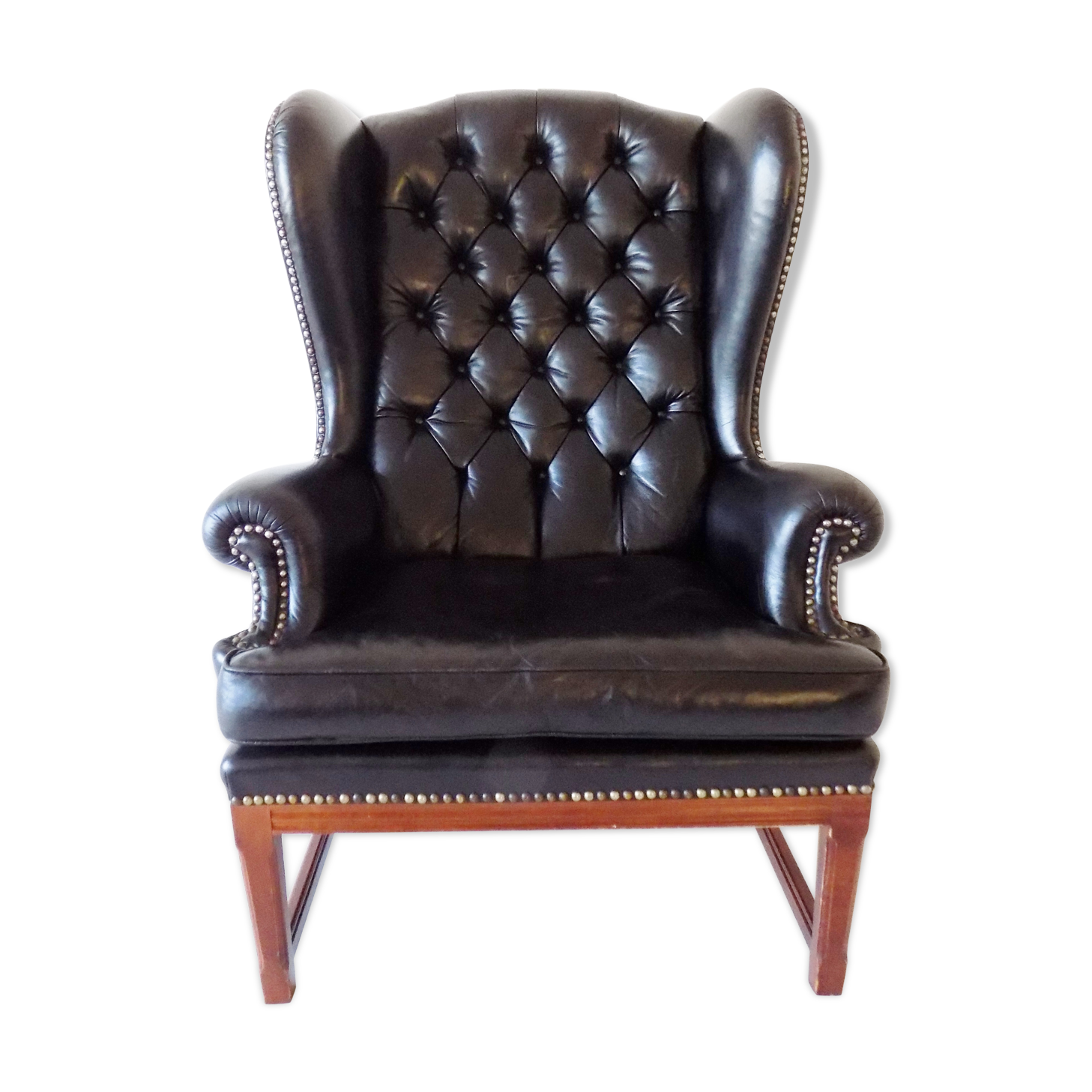 Chesterfield high back leather armchair black from the 1960s