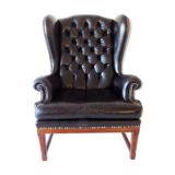 Chesterfield high back leather armchair black from the 1960s
