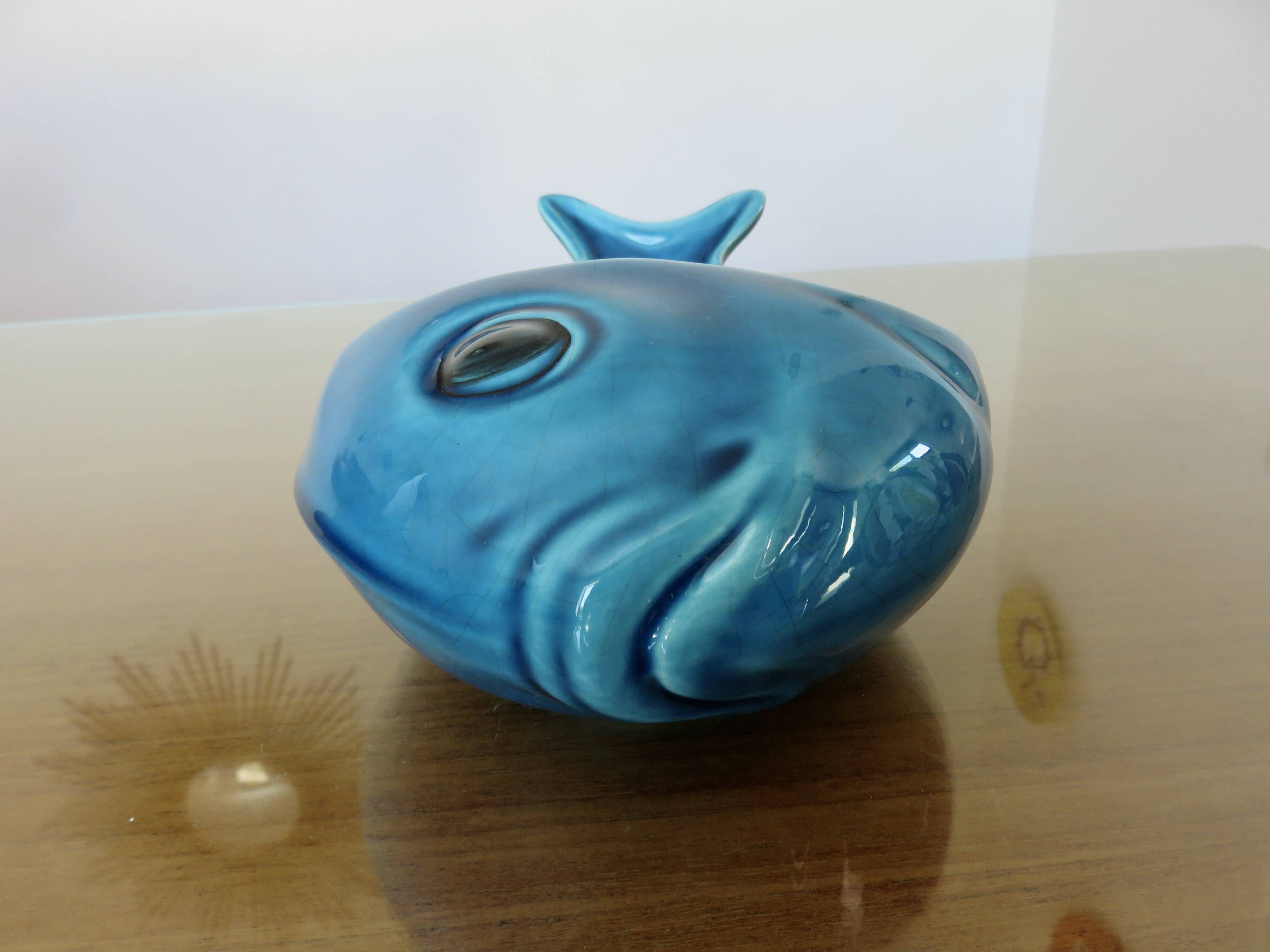 Empty pocket, blue cracked Charolles ceramic, 1960s