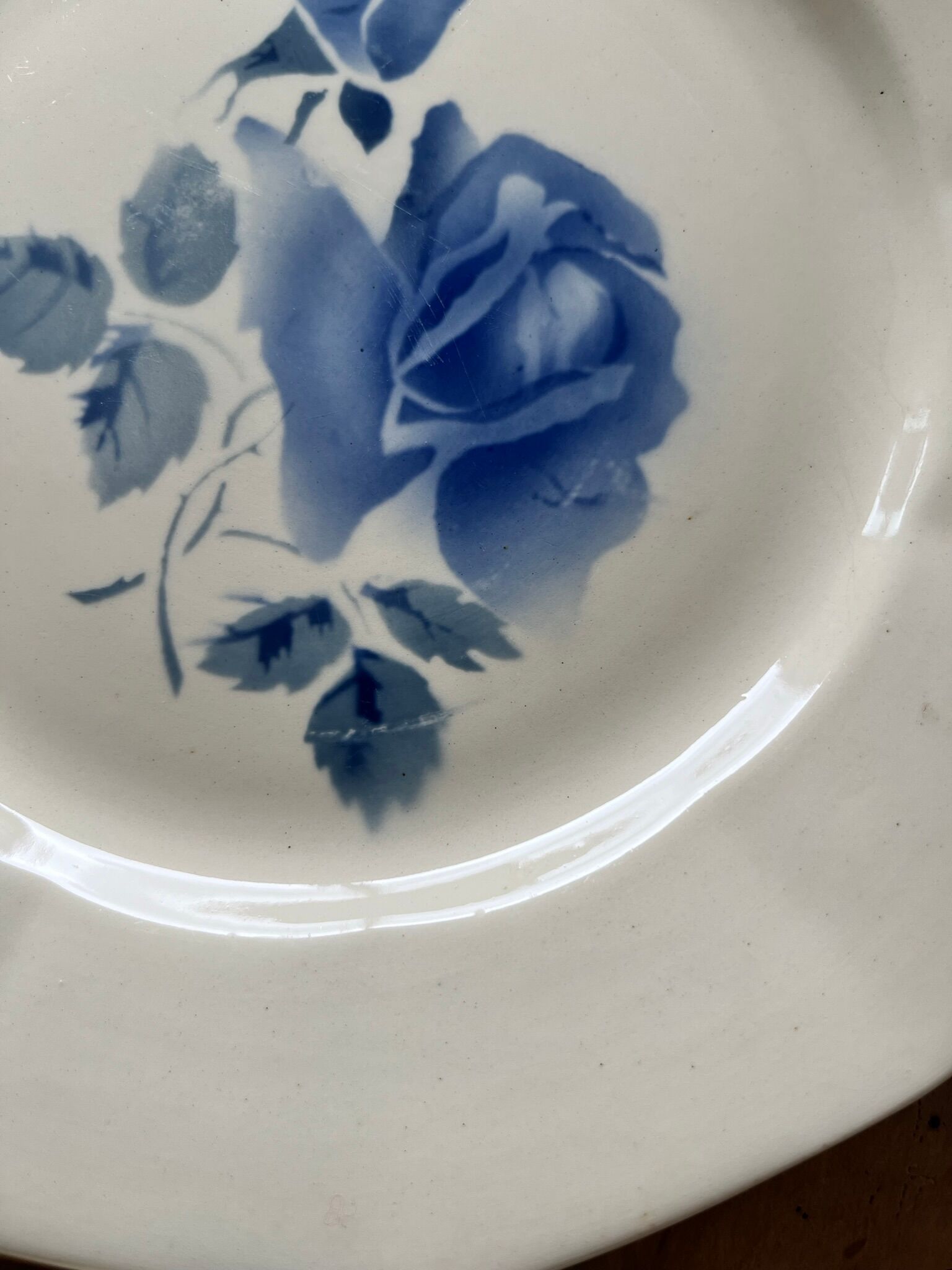6 flat plates old Digoin & Sarreguemines decoration "blue rose"
