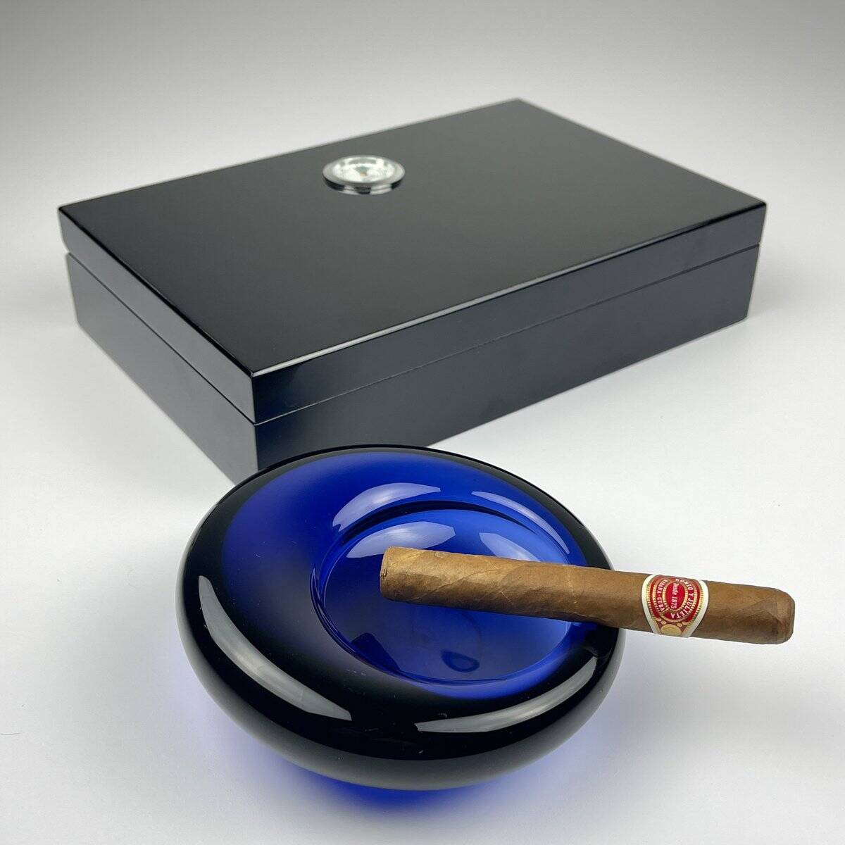 Blue glass ashtray by Per Lütken for Holmegaard, Denmark, 1962