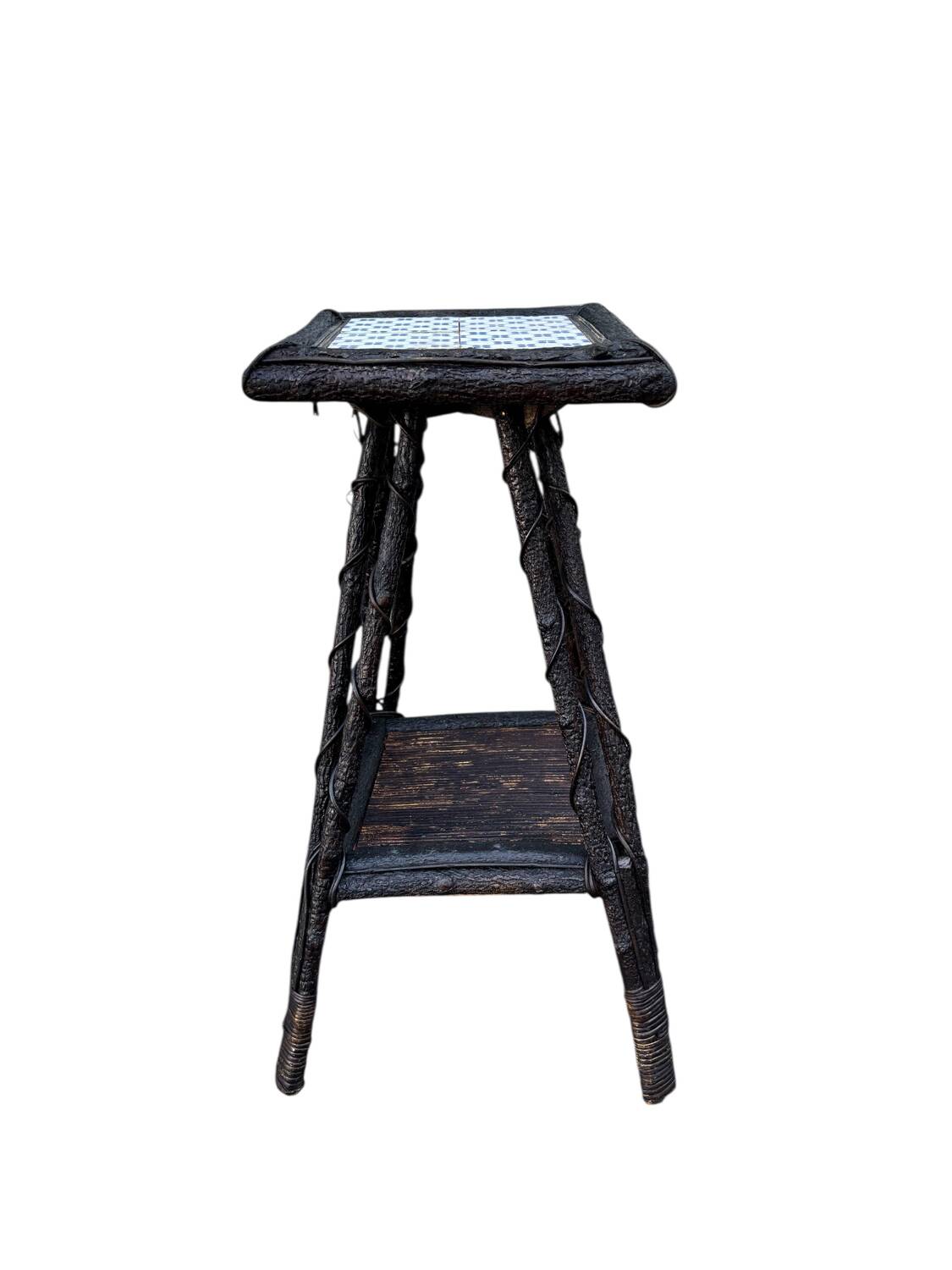 Folk art stool – circa 1890-1900. Rattan & ceramic