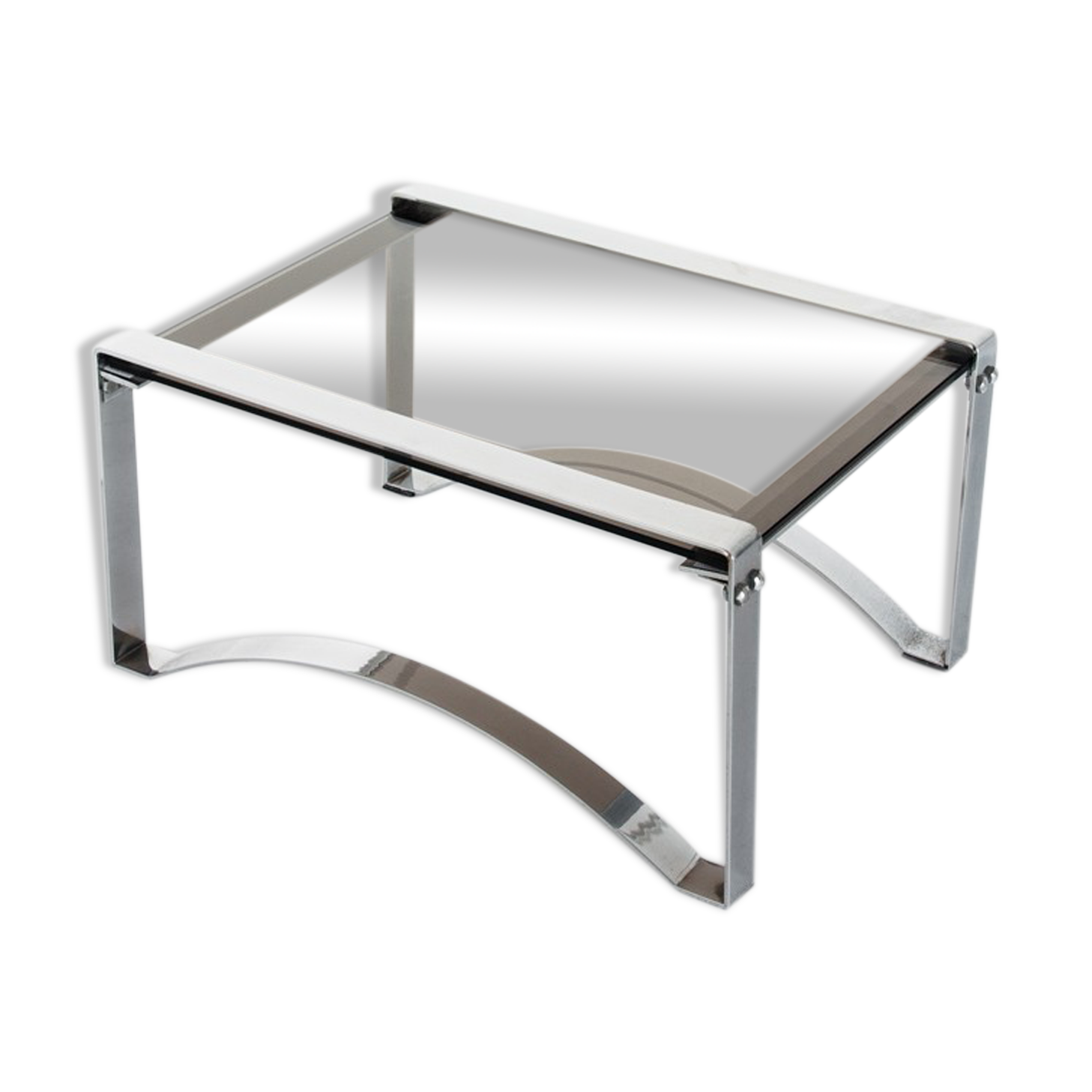Vintage coffee table in chromed metal and glass, France 1970
