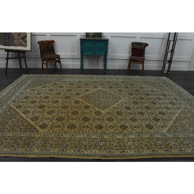 1970s Vintage Persian Handmade Wool Cotton Brown Area Rug 292x392