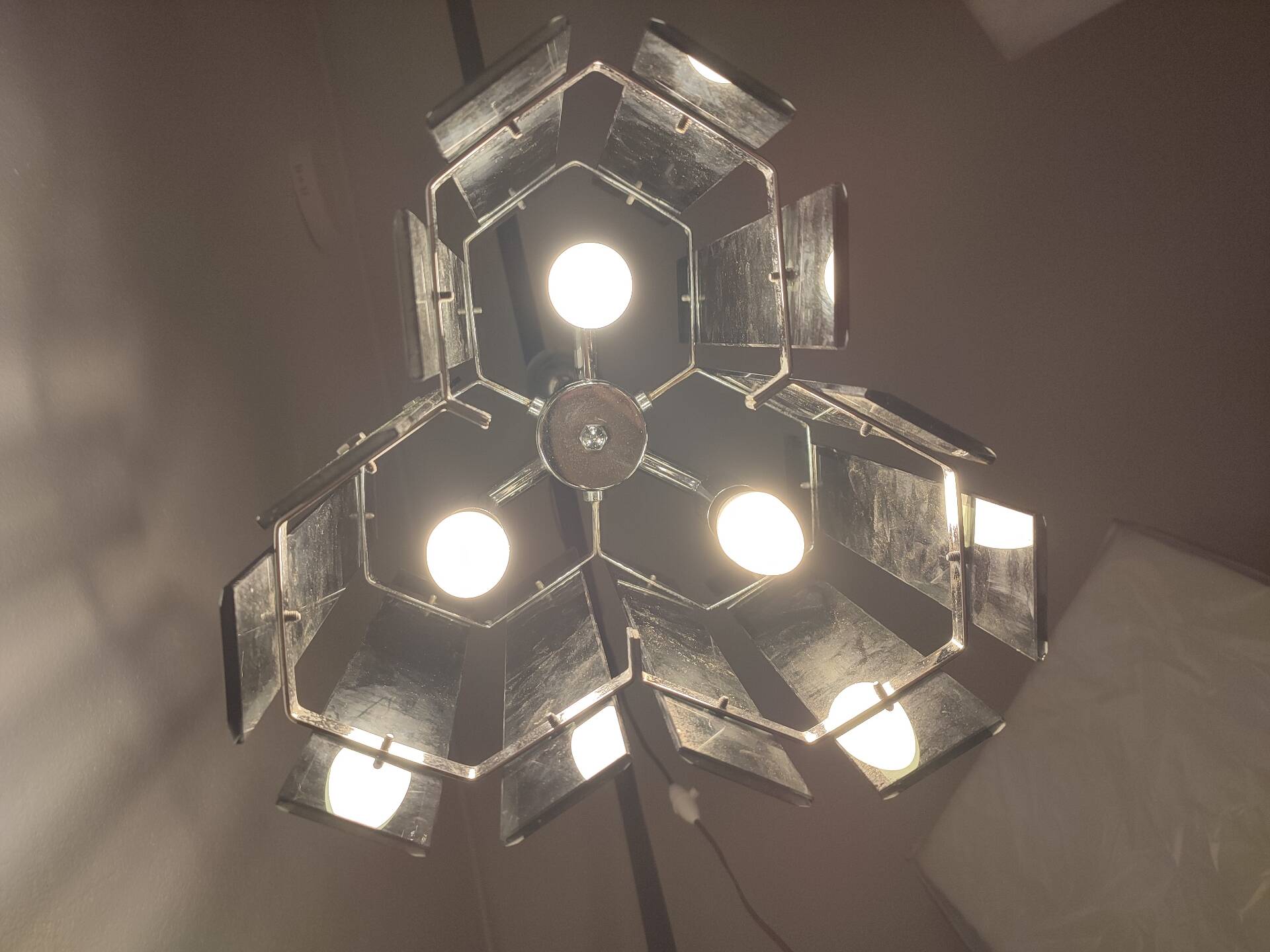 Mid-Century Suspension in Smoked Glass and Chrome Metal, Veca Style