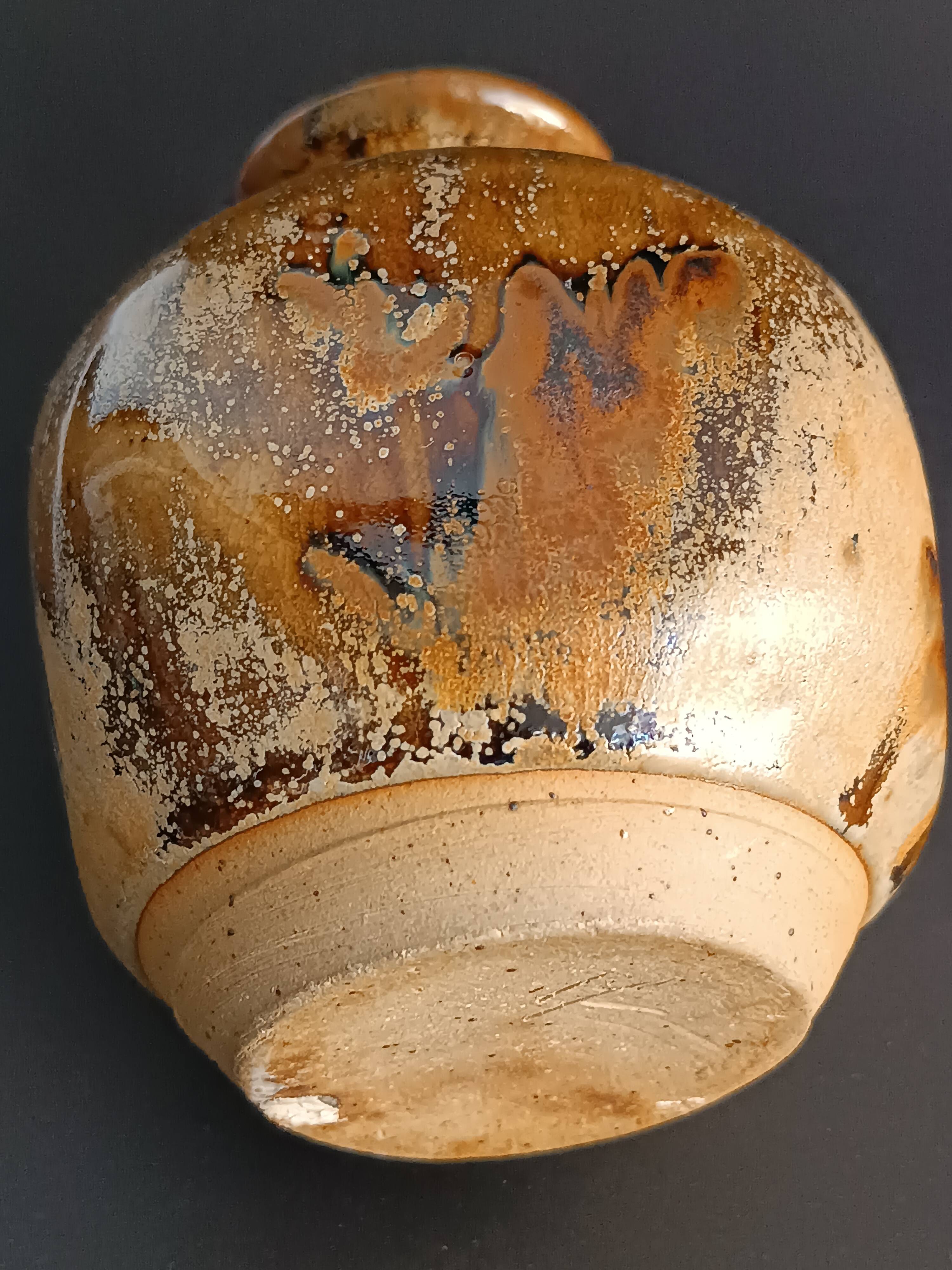 Glazed stoneware vase with signature, mid-20th century.