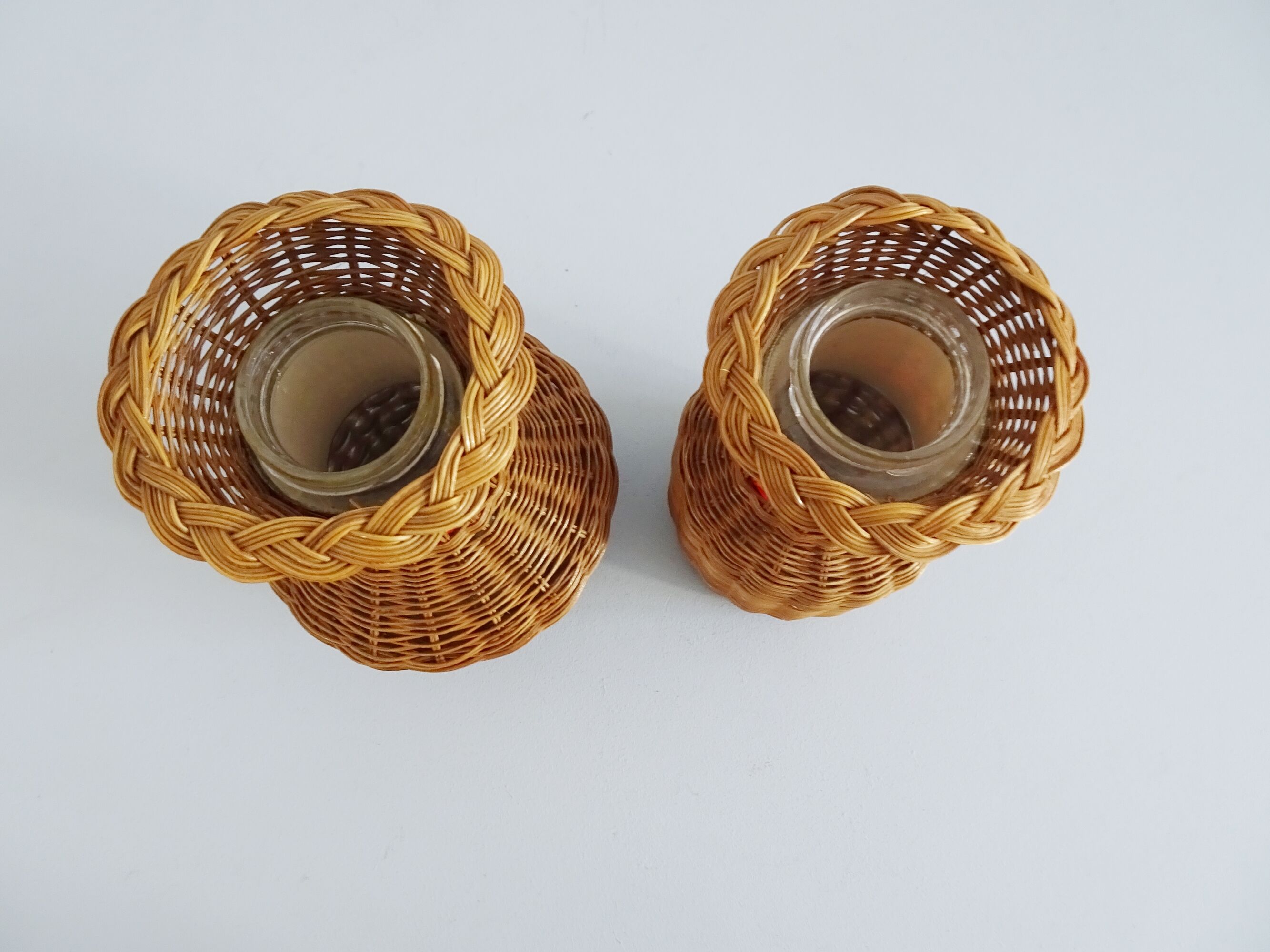 Pair of rattan vases, braided vase 1960