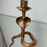 Chiseled brass cobra candlestick
