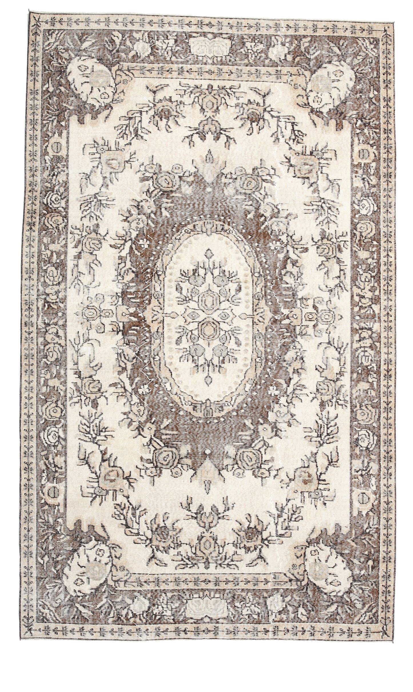 6x10 Brown & Cream Classic Turkish Vintage Rug, 177x296Cm