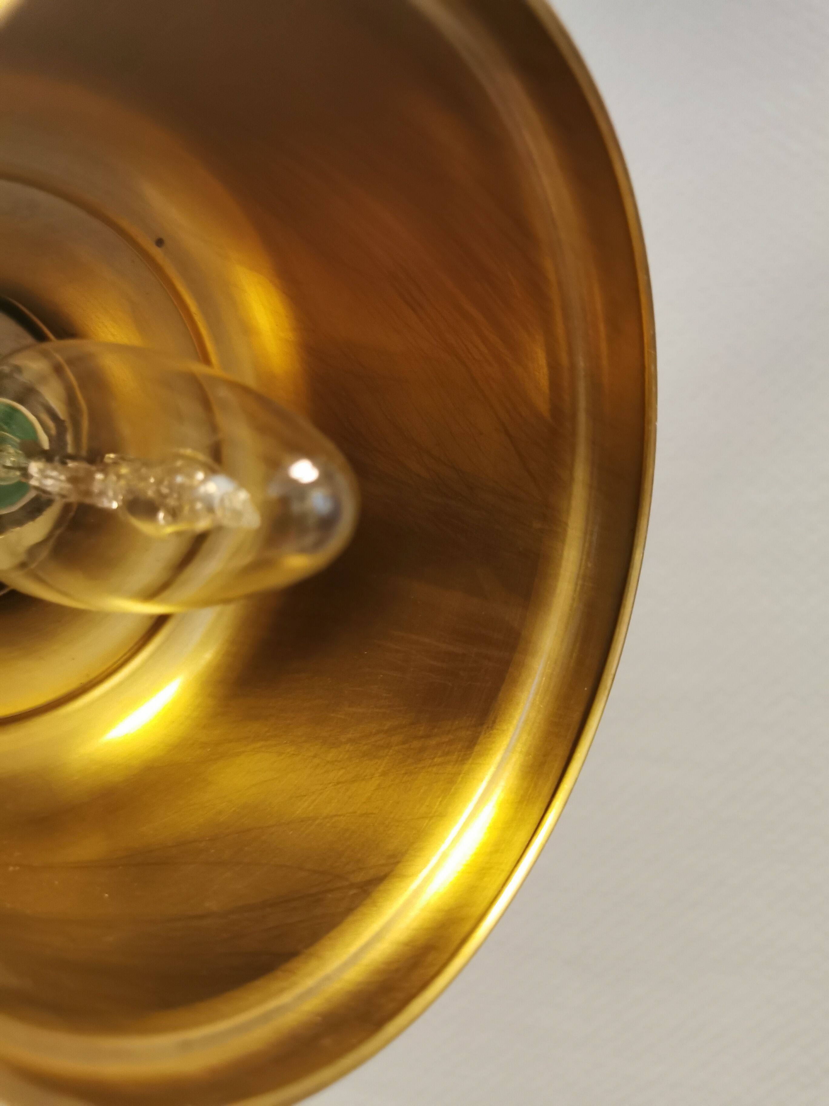 Small golden Danish hanging lamp in metal and brass.