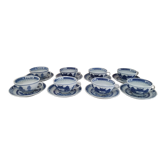Set of 8 tea cups and sub-cups décor blue Asian landscape