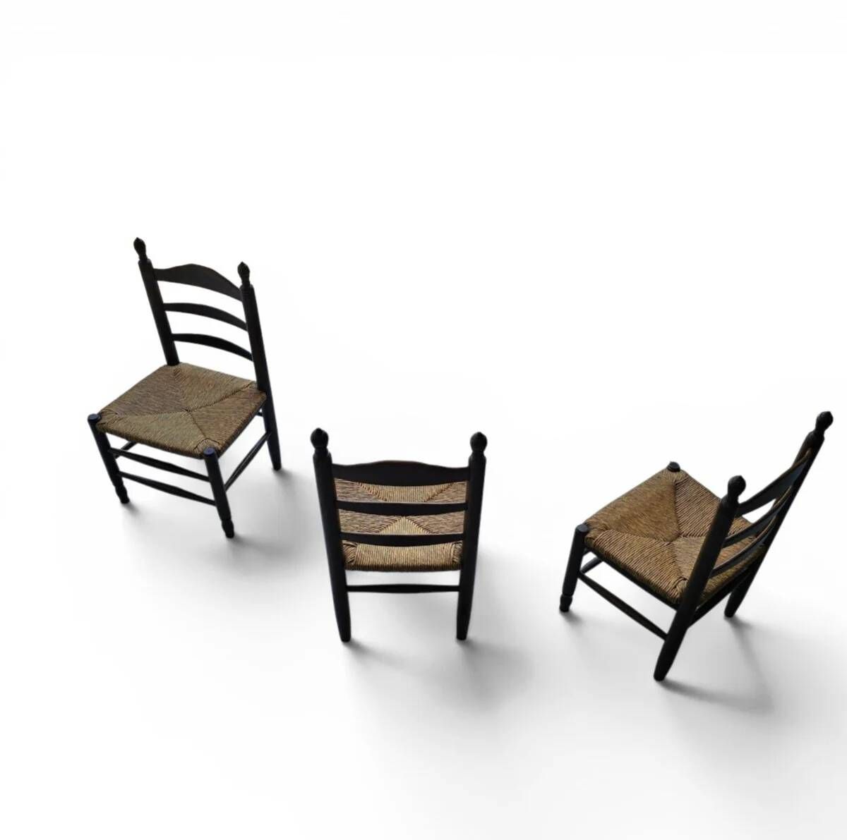 3 x Antique provincial ladderback child's chair / rush seat / 1930s