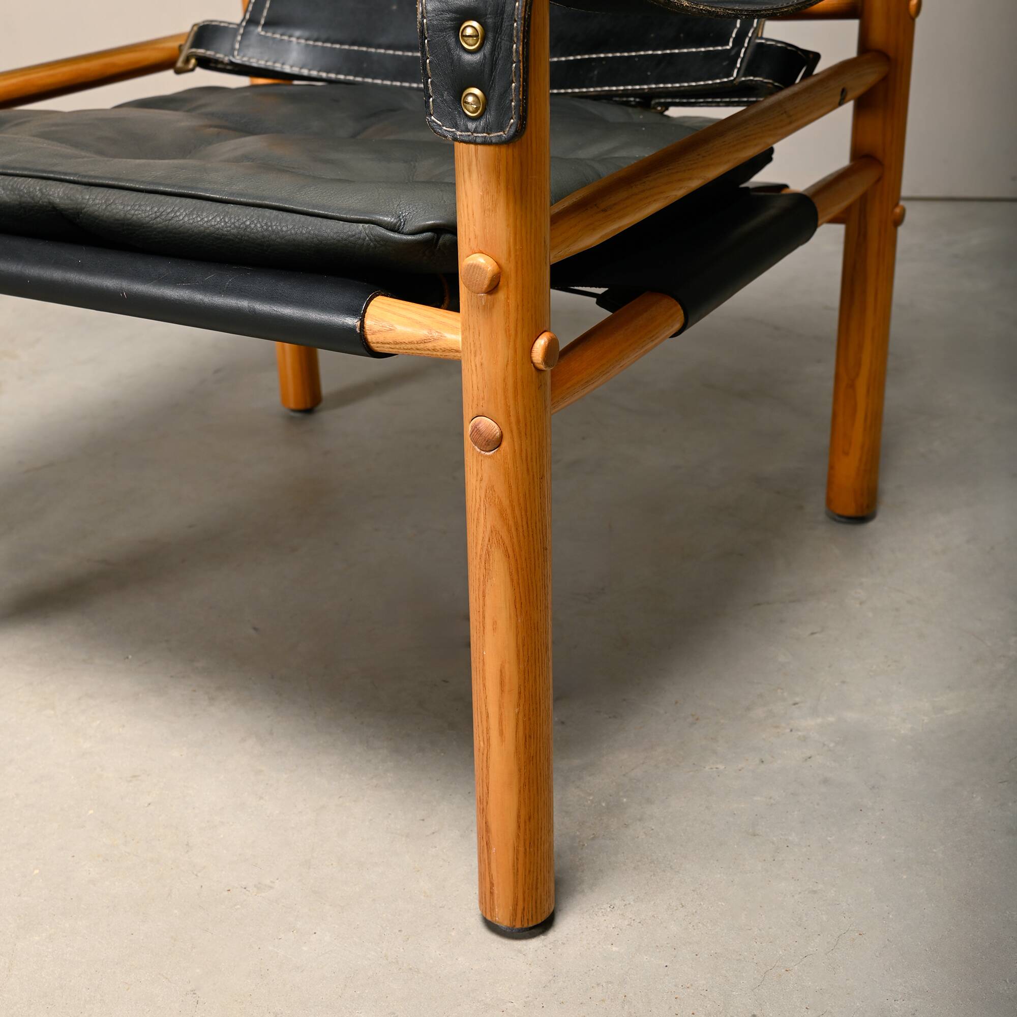 Arne Norell Sirocco Safari Lounge Chairs in Black Leather and Ash, Sweden