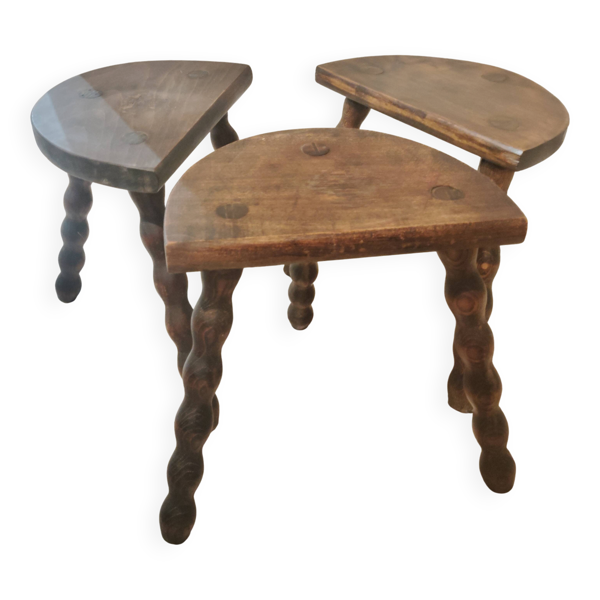 Set 3 tabourets de traite tripodes