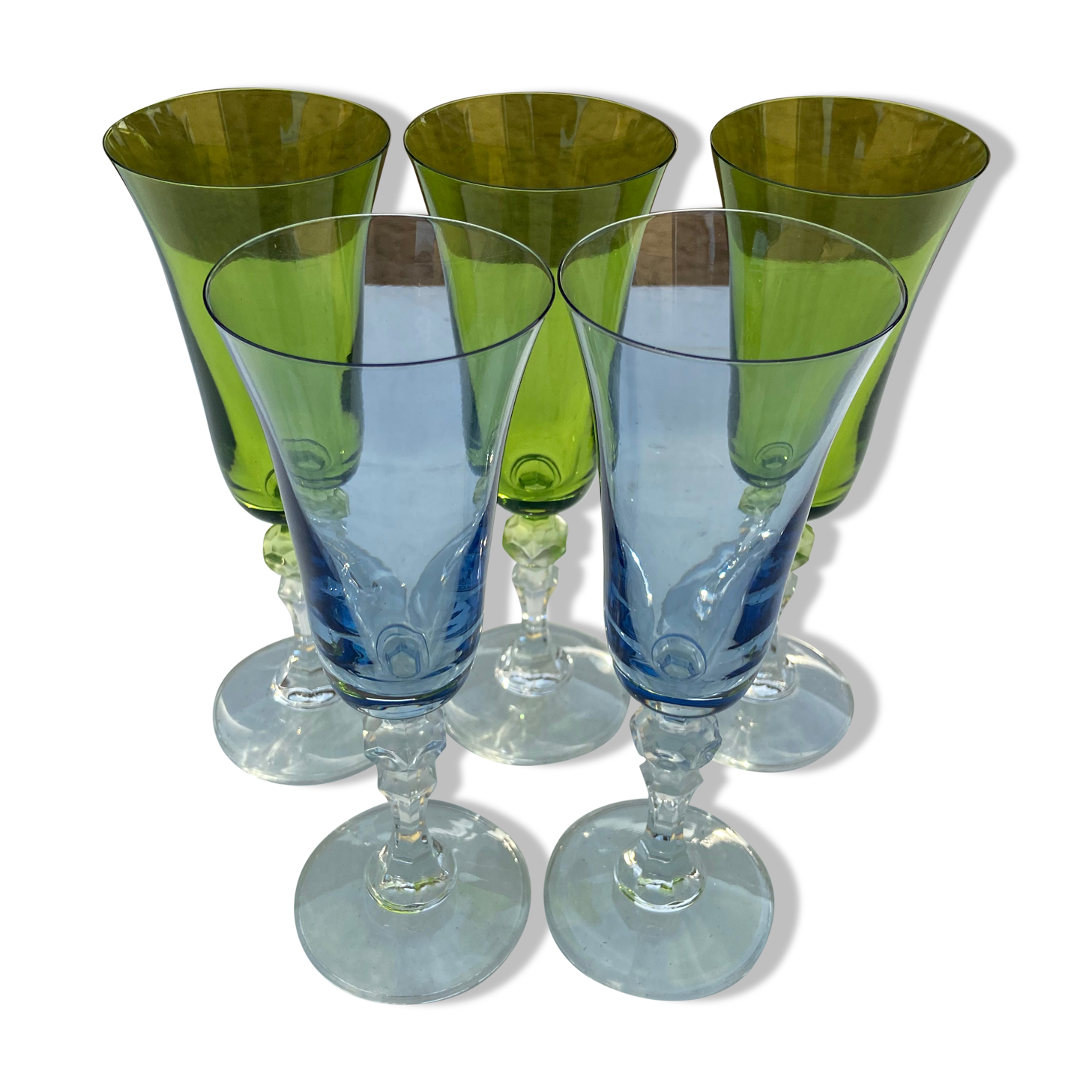 5 colorful champagne flutes