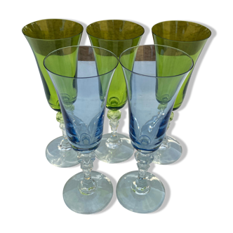 5 colorful champagne flutes