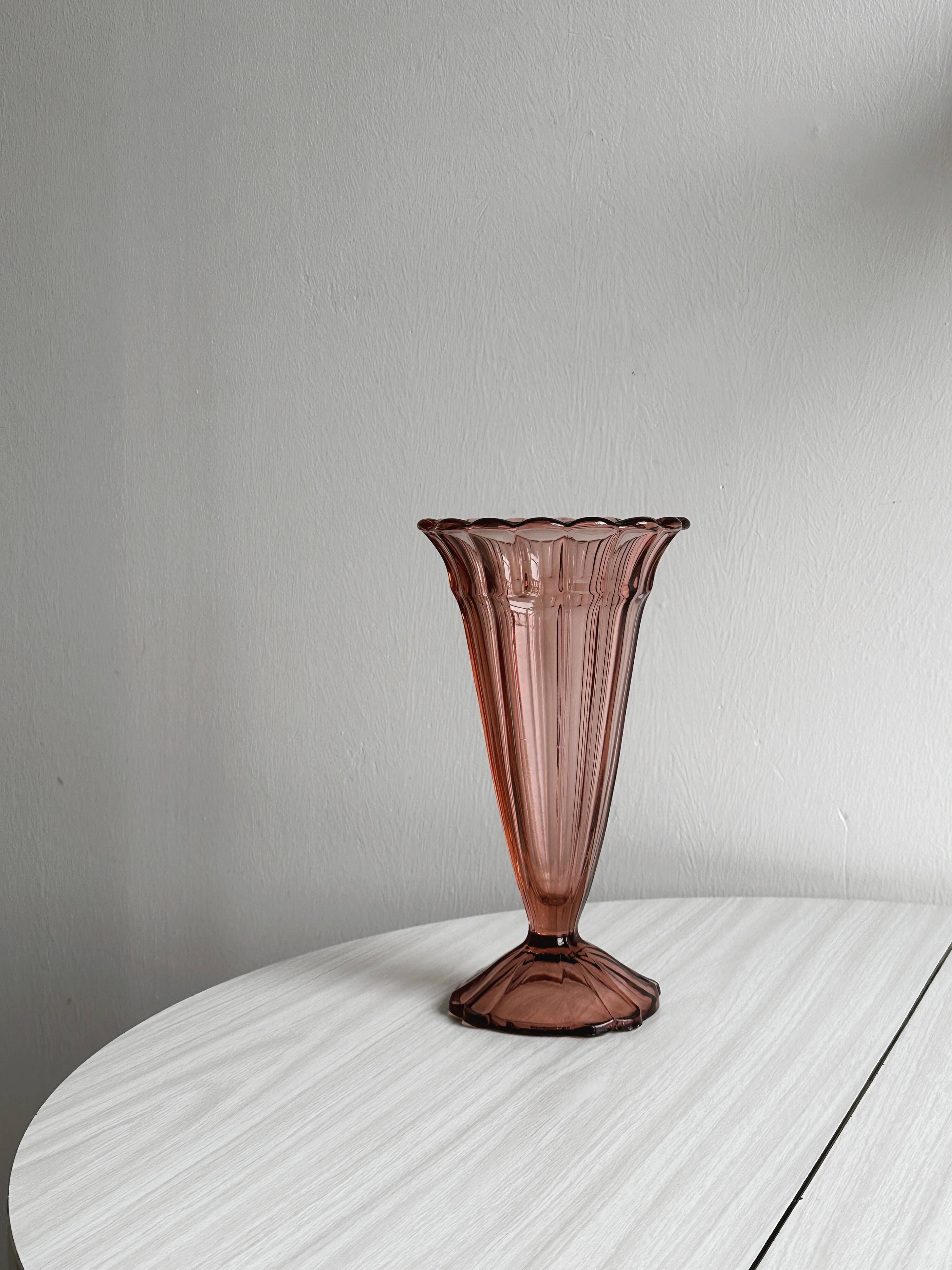 Vintage style translucent pink thick glass vase