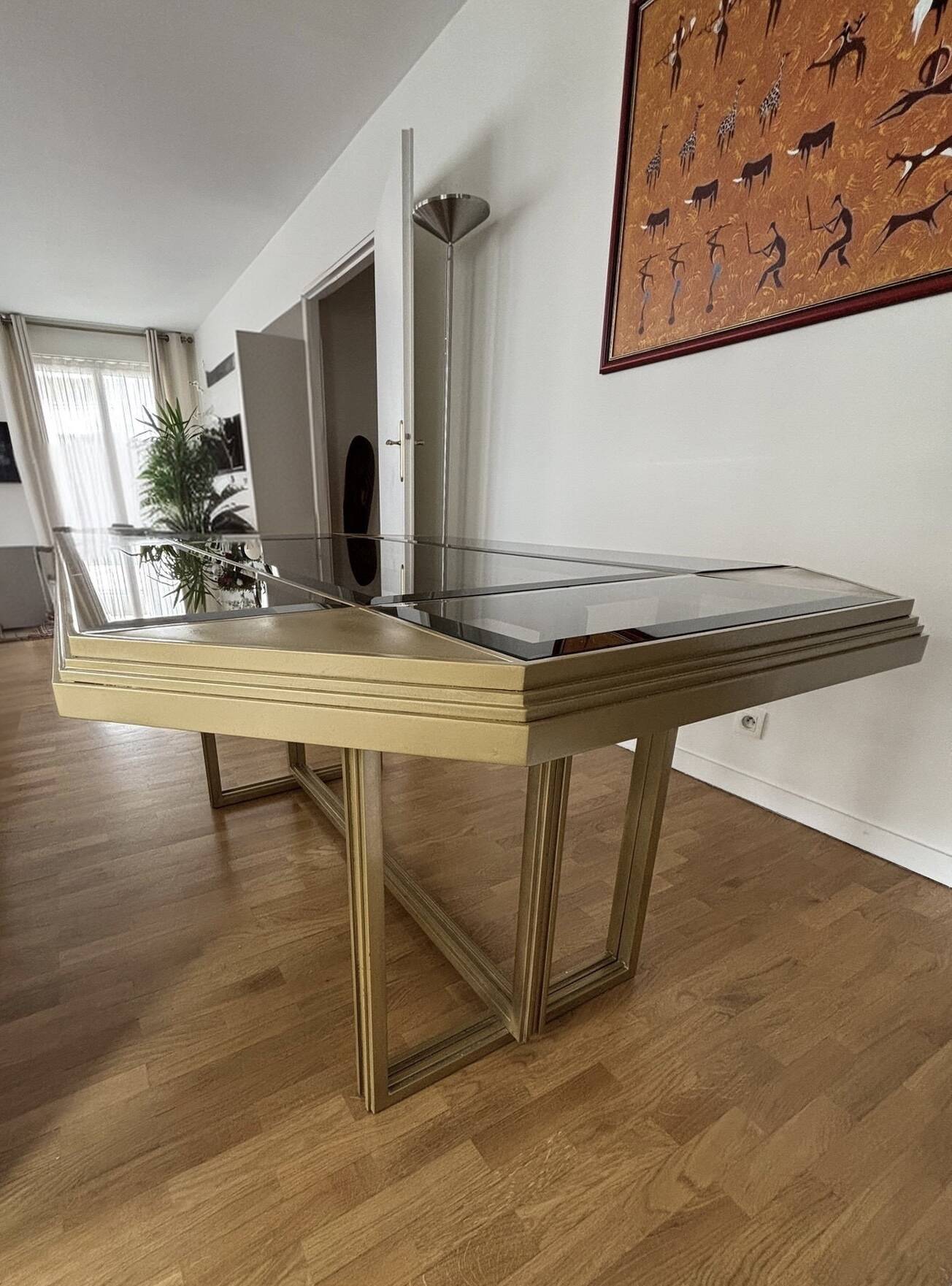 Dining table in brass and smoked glass, Italchrome