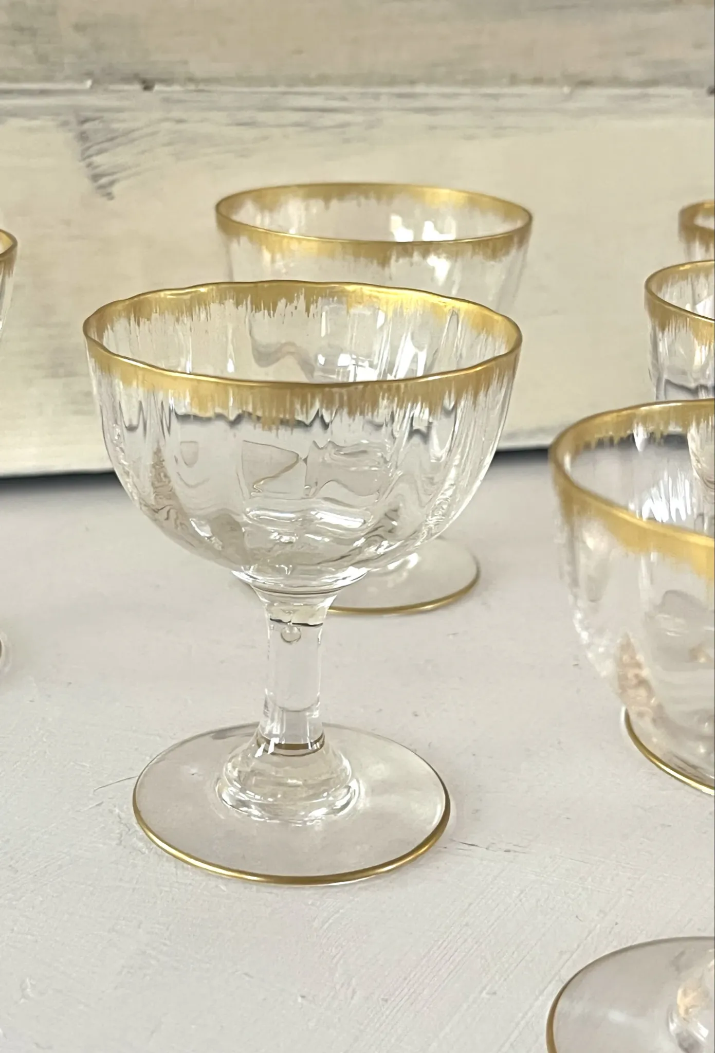Liqueur Glasses, Vintage French Set of 6 – Gold Rimmed Stemware