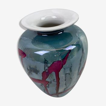 Blue and mauve ceramic vase 18cm