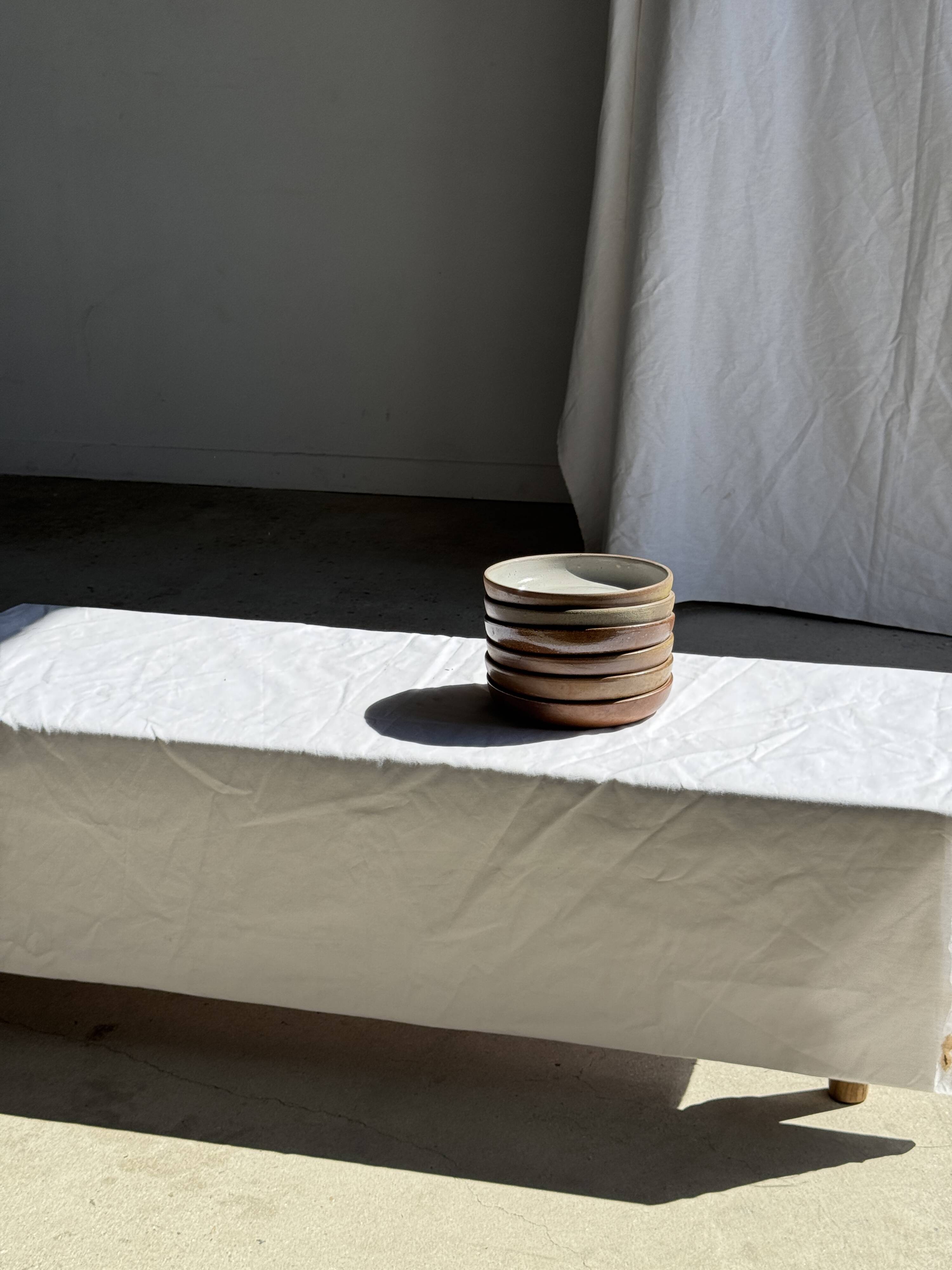 Set of 6 handmade ceramic deep plates in glazed beige D19.5 H4