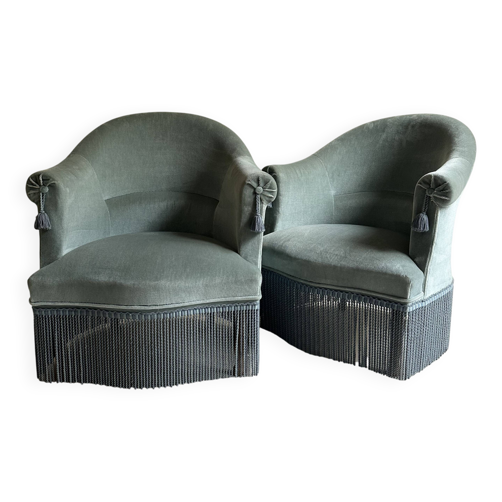 Blue velvet frog armchairs
