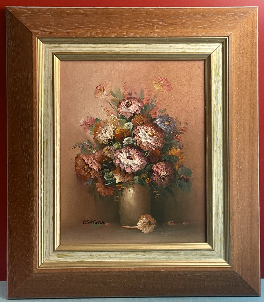 painting Oil on canvas Still life vase with bouquet of flowers, signed