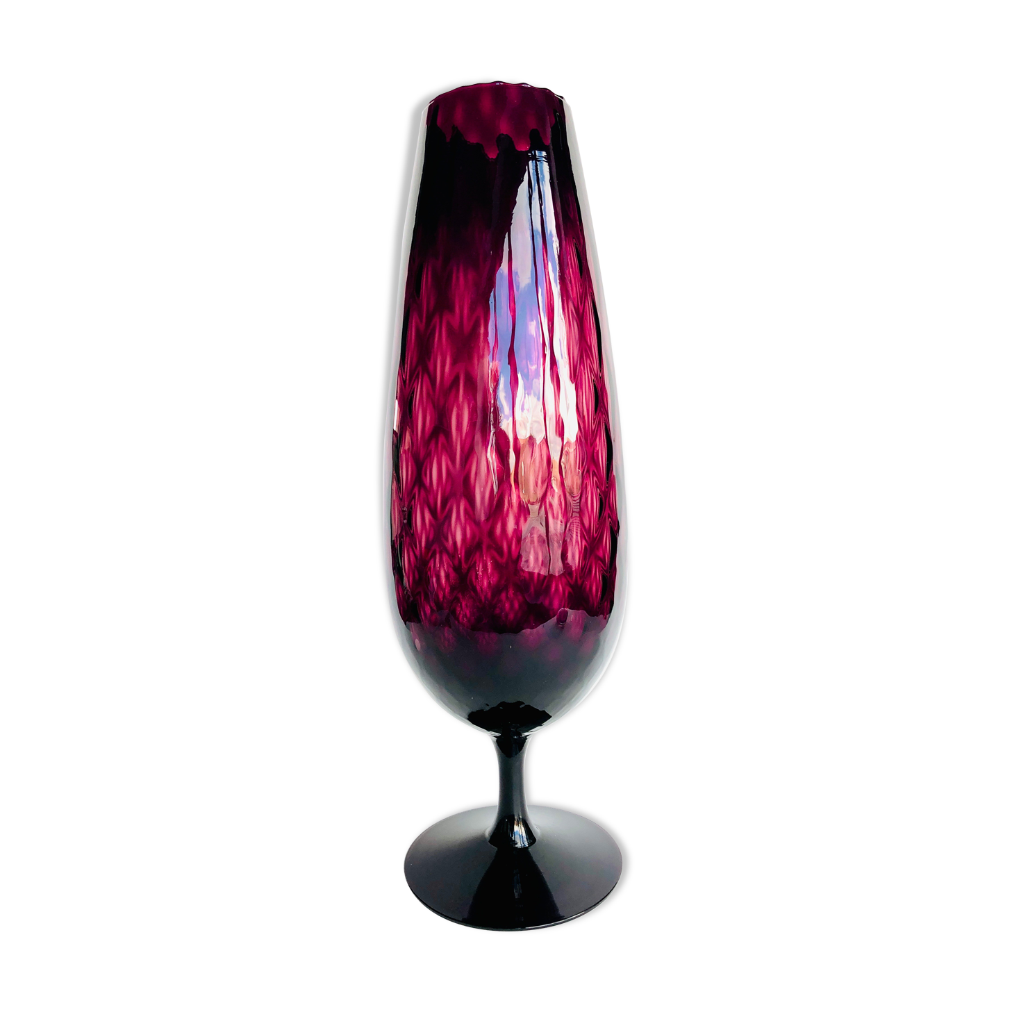 Wine-legged blown glass vase Italian Empoli 1960
