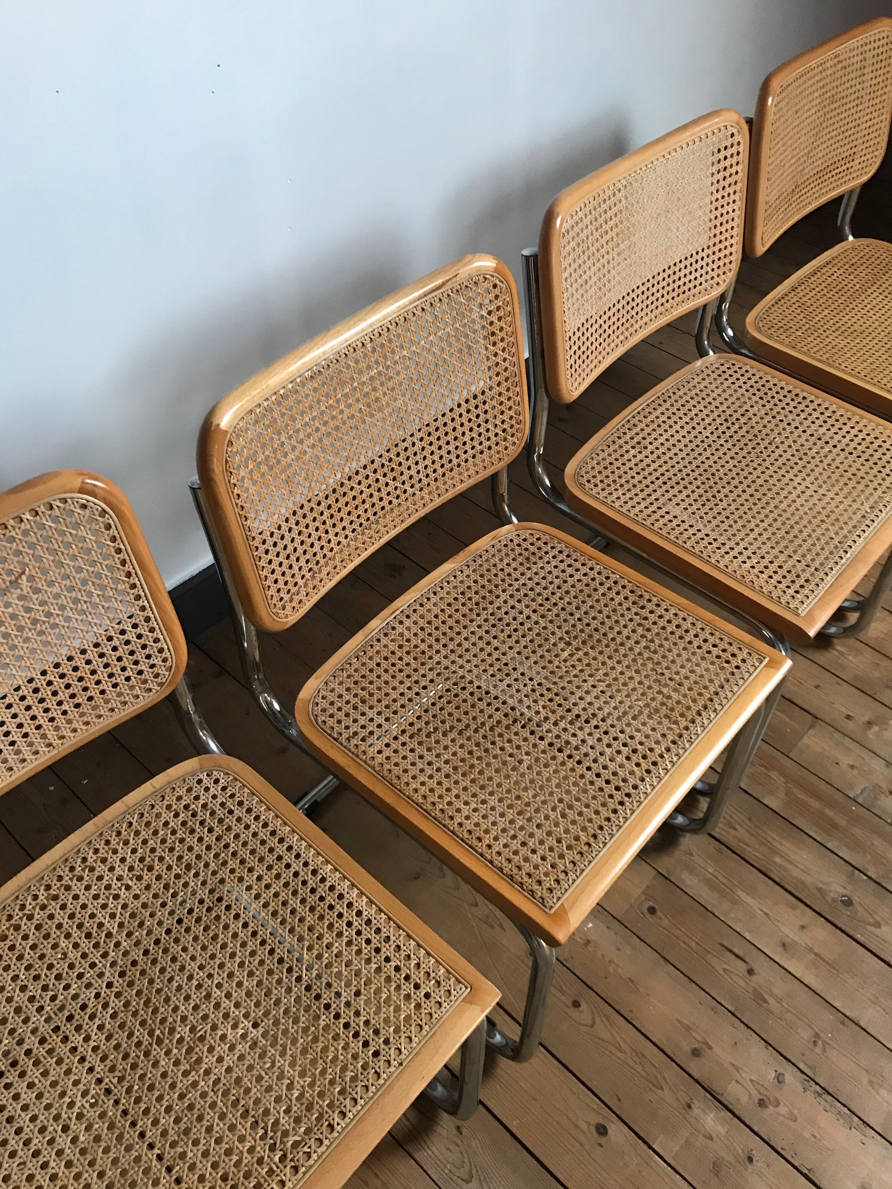 4 Chairs Beige Cesca B32 by Marcel Breuer