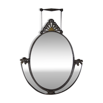 Art Deco oval wrought iron mirror circa 1925