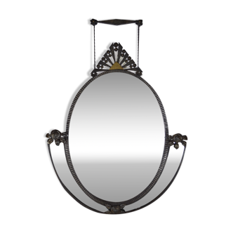 Miroir ovale Art Déco en fer forgé vers 1925