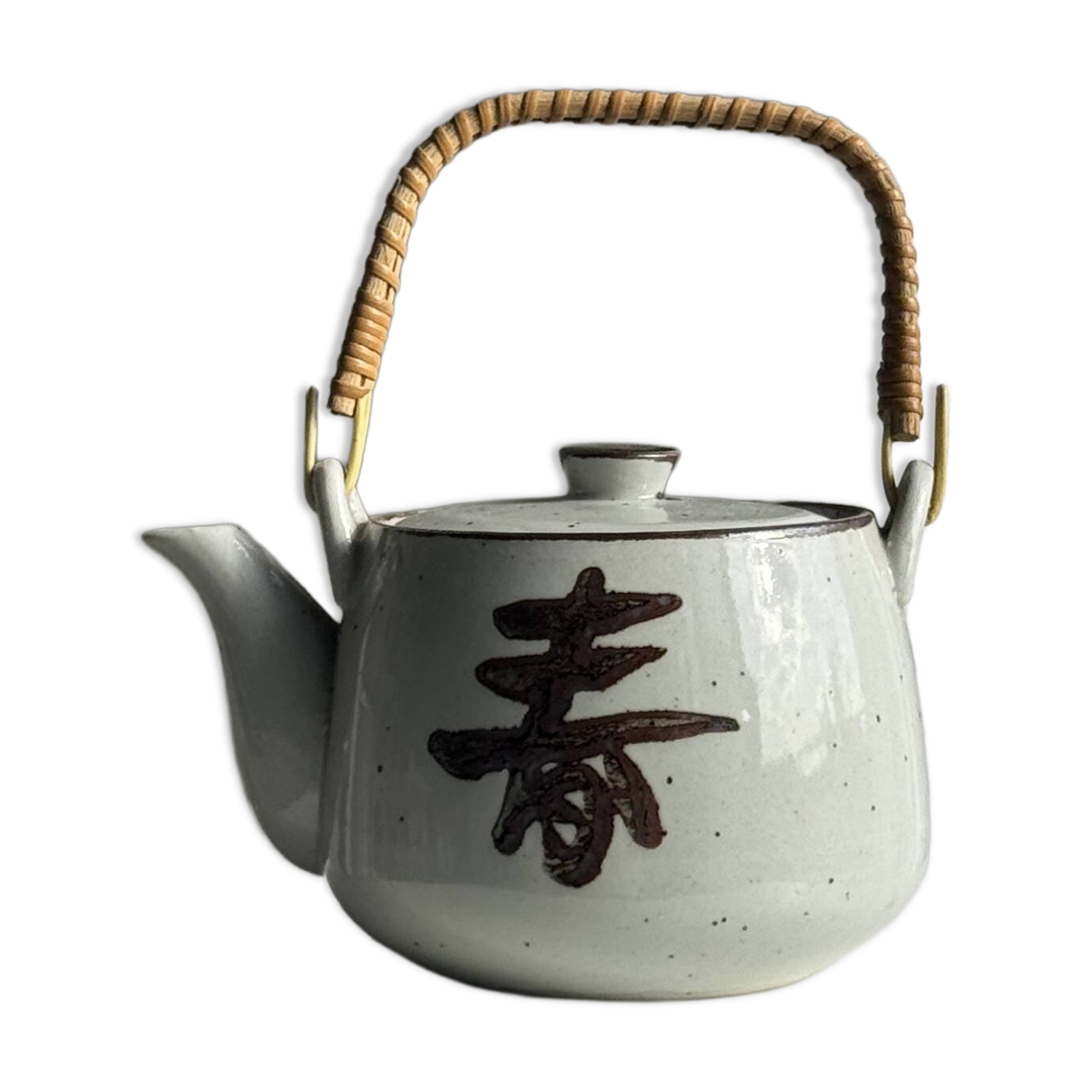 Petite théière asiatique en grès anse en rotin H11 D10