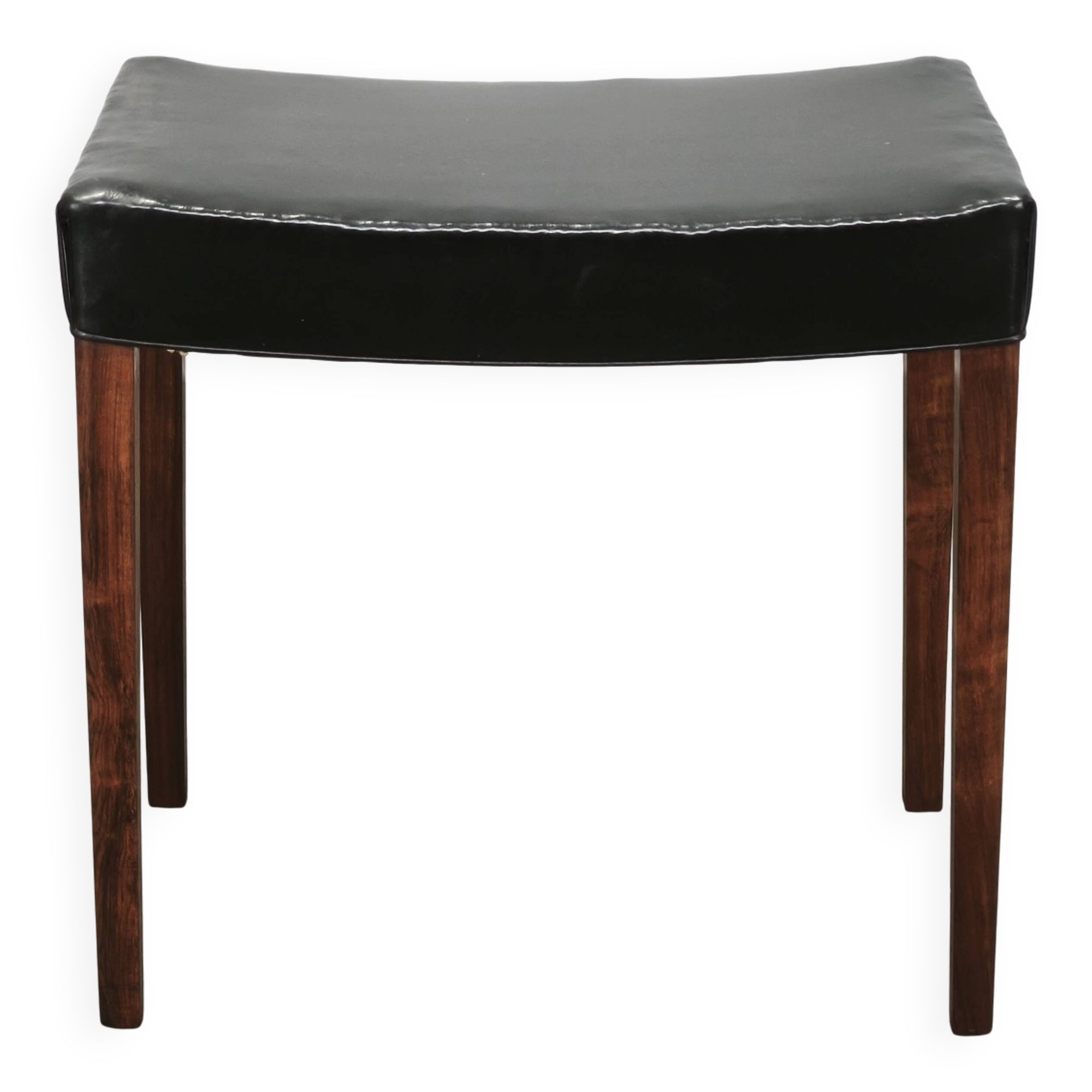 1960s Danish Modern Wood and Black Leather Stool