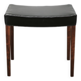 Tabouret en bois et cuir noir de style danois moderne des années 1960