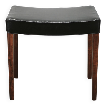 Tabouret en bois et cuir noir de style danois moderne des années 1960