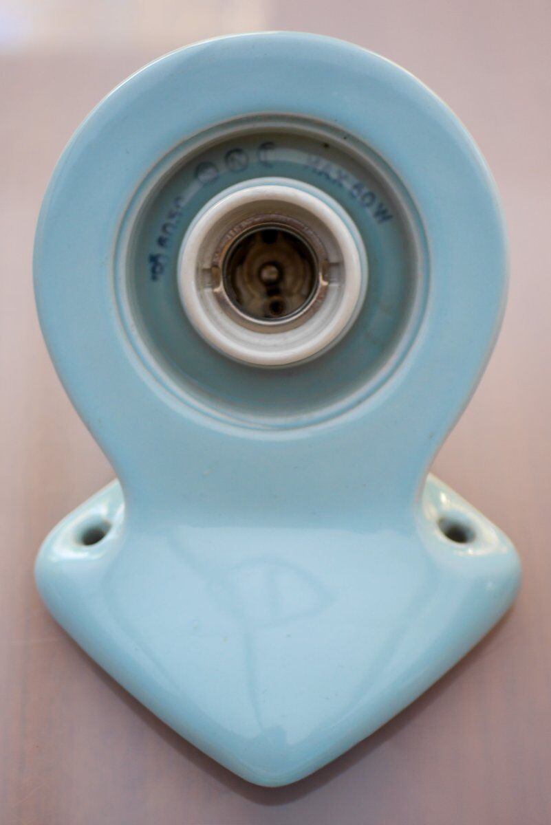 Large mid-century modern pale blue bathroom sconce from Ifö