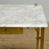 Small brass table with marble top, circa 1910