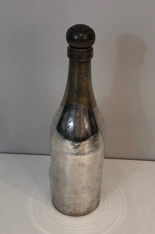 Rare silver-plated and brass shaker in the shape of a champagne bottle
