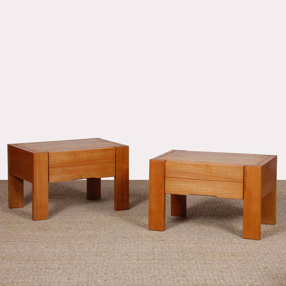 Pair of bedside tables in solid ash, French work from the 20th century.
