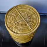 Rattan and brass book basket, Italy, 1970, 25 diam